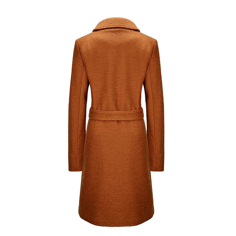 Fashionable Women's Woolen Trench Coat - Camel