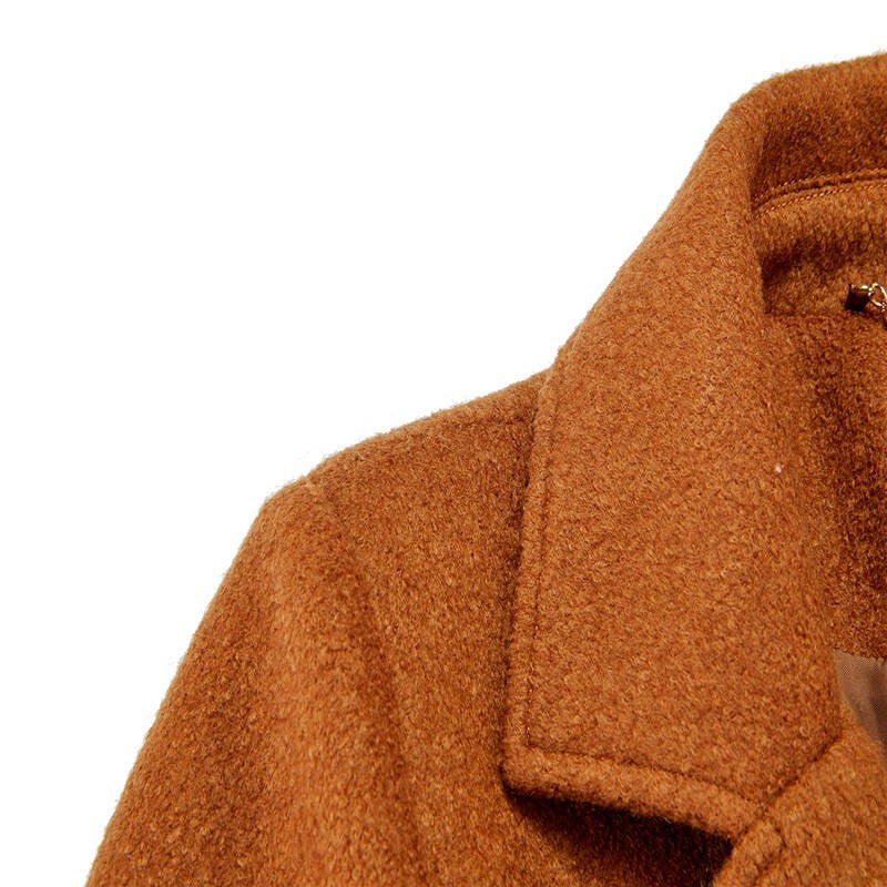 Fashionable Women's Woolen Trench Coat - Camel