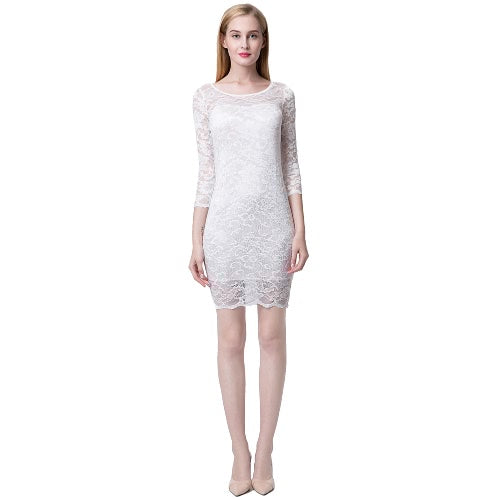 Women Lace Dress Slash Neck Cocktail Evening Dress White/Black