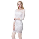 Women Lace Dress Slash Neck Cocktail Evening Dress White/Black