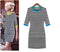 New Style Women Stripe Mini Dress Half Sleeve Round Contrast Neck One-piece Pencil Dress Blue