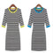 New Style Women Stripe Mini Dress Half Sleeve Round Contrast Neck One-piece Pencil Dress Blue