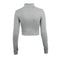 Stylish Casual Women T-shirt Polo Neck Long Sleeve Crop Top Blouse Tee T Shirt Grey