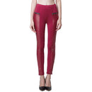 Fashion Women Leggings Leather Look Panels Elastic Waist Stretchy Skinny Pants Trousers Burgundy