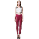 Fashion Women Leggings Leather Look Panels Elastic Waist Stretchy Skinny Pants Trousers Burgundy