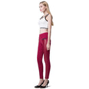 Fashion Women Leggings Leather Look Panels Elastic Waist Stretchy Skinny Pants Trousers Burgundy