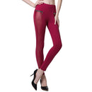 Fashion Women Leggings Leather Look Panels Elastic Waist Stretchy Skinny Pants Trousers Burgundy