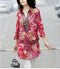 New Fashion Women Chiffon Blouse Embroidery Print Stand Collar Half Sleeve Long Shirt Dress Red