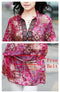 New Fashion Women Chiffon Blouse Embroidery Print Stand Collar Half Sleeve Long Shirt Dress Red