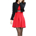 New Fashion Women Two pieces Vest Dress and Short Coat Pleated A-Line Mini Dress Twin Sets Black Dress and Red Coat