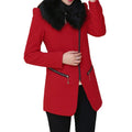 New Fashion Women Coat Zipper Pockets Faux Fur Collar Warm Slim Long Overcoat Outerwear Dark Blue