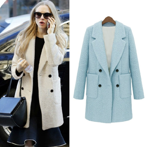 Celebrity Style New Women Coat Notched Collar Double Breasted Medium Long Slim Outerwear Beige