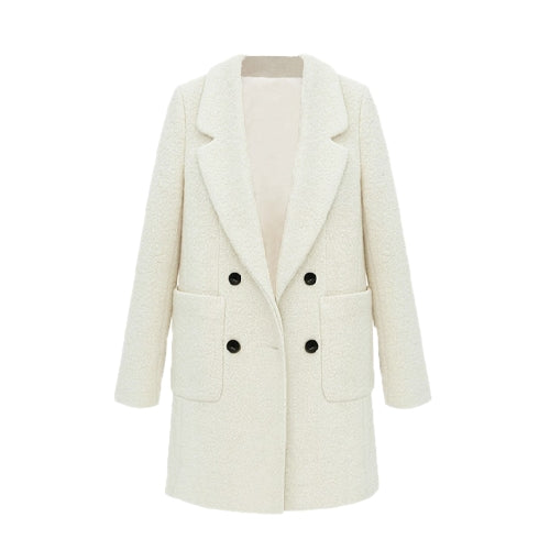 Celebrity Style New Women Coat Notched Collar Double Breasted Medium Long Slim Outerwear Beige