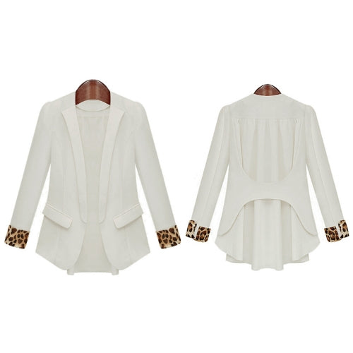 New Fashion Women Thin Chiffon Blazer Leopard Cuffs Decorative Pockets Casual Slim Coat Outwear Jacket White