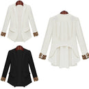 New Fashion Women Thin Chiffon Blazer Leopard Cuffs Decorative Pockets Casual Slim Coat Outwear Jacket White