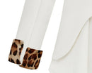 New Fashion Women Thin Chiffon Blazer Leopard Cuffs Decorative Pockets Casual Slim Coat Outwear Jacket White