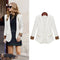 New Fashion Women Thin Chiffon Blazer Leopard Cuffs Decorative Pockets Casual Slim Coat Outwear Jacket White