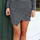 Chic Horizontal Stripe Asymmetric Hem Long Sleeve Mini Dress