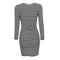 Chic Horizontal Stripe Asymmetric Hem Long Sleeve Mini Dress