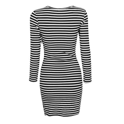 Chic Horizontal Stripe Asymmetric Hem Long Sleeve Mini Dress