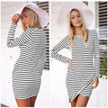 Chic Horizontal Stripe Asymmetric Hem Long Sleeve Mini Dress