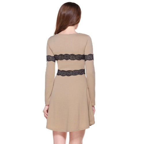 Women Slim Dress Lace Long Sleeve Dress