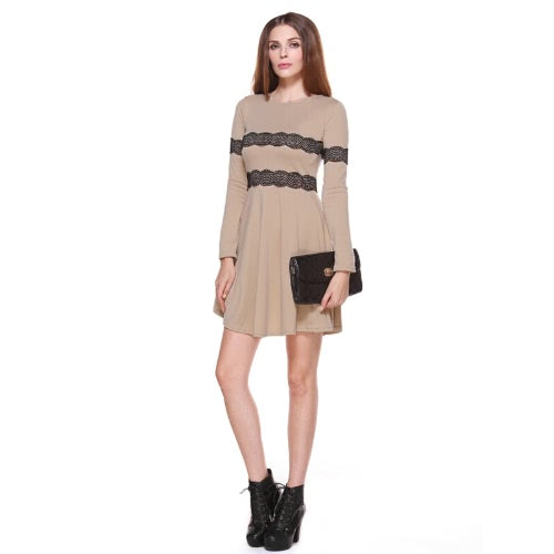 Women Slim Dress Lace Long Sleeve Dress