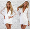 New Hot Sexy Women Lace Dress Deep V-Neck Long Sleeve Clubwear Tunic Bodycon Mini Dress