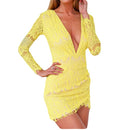 New Hot Sexy Women Lace Dress Deep V-Neck Long Sleeve Clubwear Tunic Bodycon Mini Dress