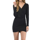 Fashion Women Wrap Front Dress Sexy Deep V-neck Long Sleeve Evening Party Clubwear Mini Dress