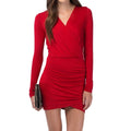 Fashion Women Wrap Front Dress Sexy Deep V-neck Long Sleeve Evening Party Clubwear Mini Dress