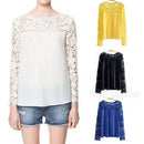 New Fashion Women Chiffon Blouse Lace Crochet Embroidery Sheer Sleeve Oversized Tee Tops Shirt