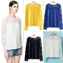 New Fashion Women Chiffon Blouse Lace Crochet Embroidery Sheer Sleeve Oversized Tee Tops Shirt