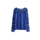 New Fashion Women Chiffon Blouse Lace Crochet Embroidery Sheer Sleeve Oversized Tee Tops Shirt