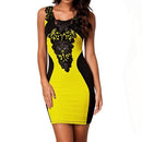 New Fashion Women Dress Floral Lace Contrast Sleeveless Bodycon Mini Casual Bandage Backless One-Piece