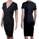 Fashion Women Elegant Office Stretchy Dress Wrap Front Tunic V-Neck Short Sleeve Maternity Dress