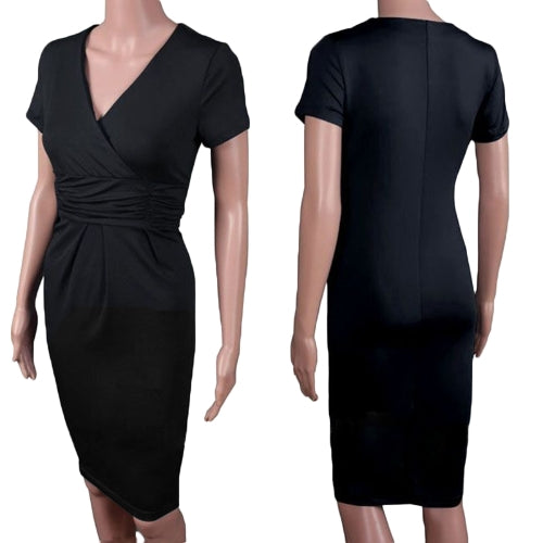 Fashion Women Elegant Office Stretchy Dress Wrap Front Tunic V-Neck Short Sleeve Maternity Dress