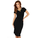 Fashion Women Elegant Office Stretchy Dress Wrap Front Tunic V-Neck Short Sleeve Maternity Dress