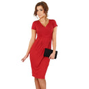 Fashion Women Elegant Office Stretchy Dress Wrap Front Tunic V-Neck Short Sleeve Maternity Dress