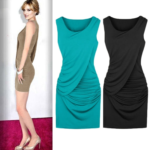 New Celebrity Sexy Women Dress Overlay Ruffles Crew Neck Sleeveless Bodycon Party Mini Dress Black/Khaki/Blue