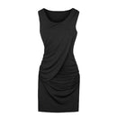 New Celebrity Sexy Women Dress Overlay Ruffles Crew Neck Sleeveless Bodycon Party Mini Dress Black/Khaki/Blue