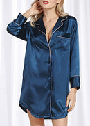 Sexy Women Silk Satin Shirt Dress Pajamas Turn Down Collar Long Sleeve Sleepwear Nightwear Pyjamas