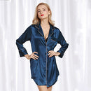 Sexy Women Silk Satin Shirt Dress Pajamas Turn Down Collar Long Sleeve Sleepwear Nightwear Pyjamas