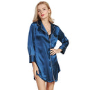 Sexy Women Silk Satin Shirt Dress Pajamas Turn Down Collar Long Sleeve Sleepwear Nightwear Pyjamas