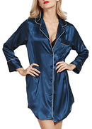 Sexy Women Silk Satin Shirt Dress Pajamas Turn Down Collar Long Sleeve Sleepwear Nightwear Pyjamas