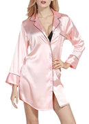 Sexy Women Silk Satin Shirt Dress Pajamas Turn Down Collar Long Sleeve Sleepwear Nightwear Pyjamas