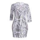 Fashion Women Sequin Mini Dress Half Sleeve O Neck Evening Party Club Elegant Bodycon Dress Silver