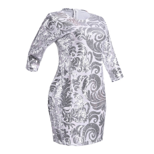 Fashion Women Sequin Mini Dress Half Sleeve O Neck Evening Party Club Elegant Bodycon Dress Silver