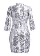 Fashion Women Sequin Mini Dress Half Sleeve O Neck Evening Party Club Elegant Bodycon Dress Silver