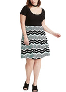 Women Plus Size Dress Stripe Print Scoop Neck Short Sleeve Casual Party Club Loose Dress Black